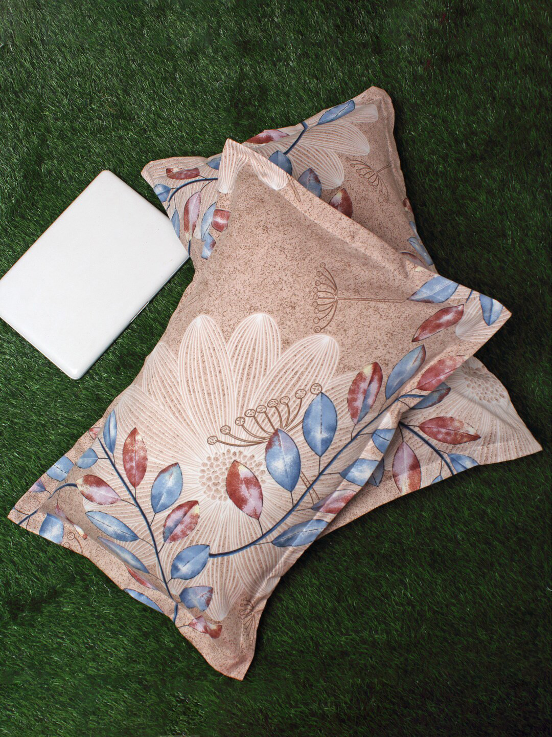 

HOSTA HOMES Set Of 2 Beige & Brown Floral Printed 280 TC Pillow Covers