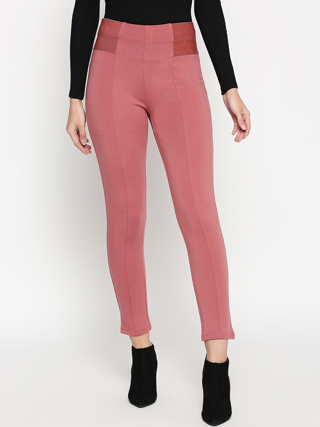 

People Women Pink Tapered Fit Solid Cigarette Trousers