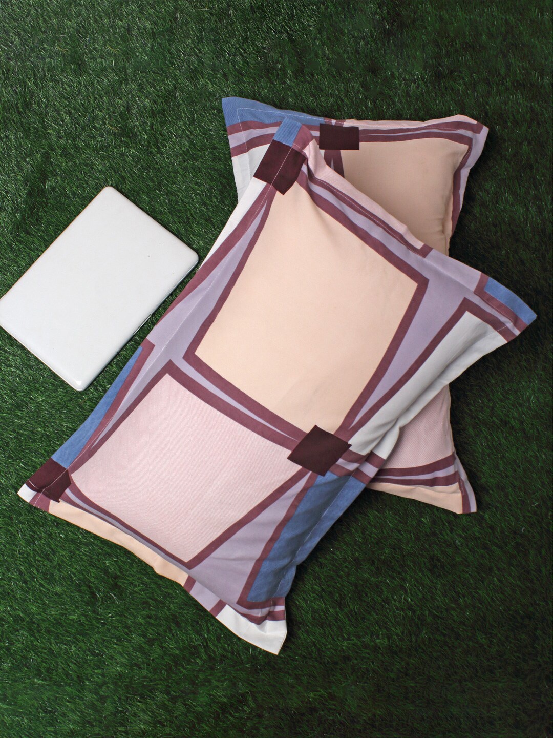 

HOSTA HOMES Set of 2 Pink & Blue Printed 280 TC Pillow Covers