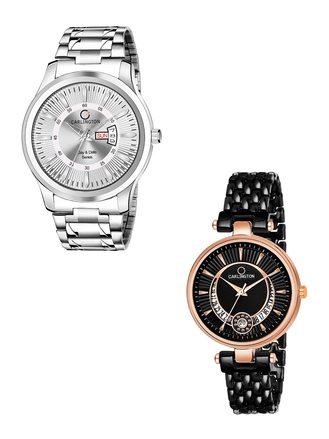 

CARLINGTON Unisex HIs & Her Gift Set Combo G-01 Analogue Watches, Silver