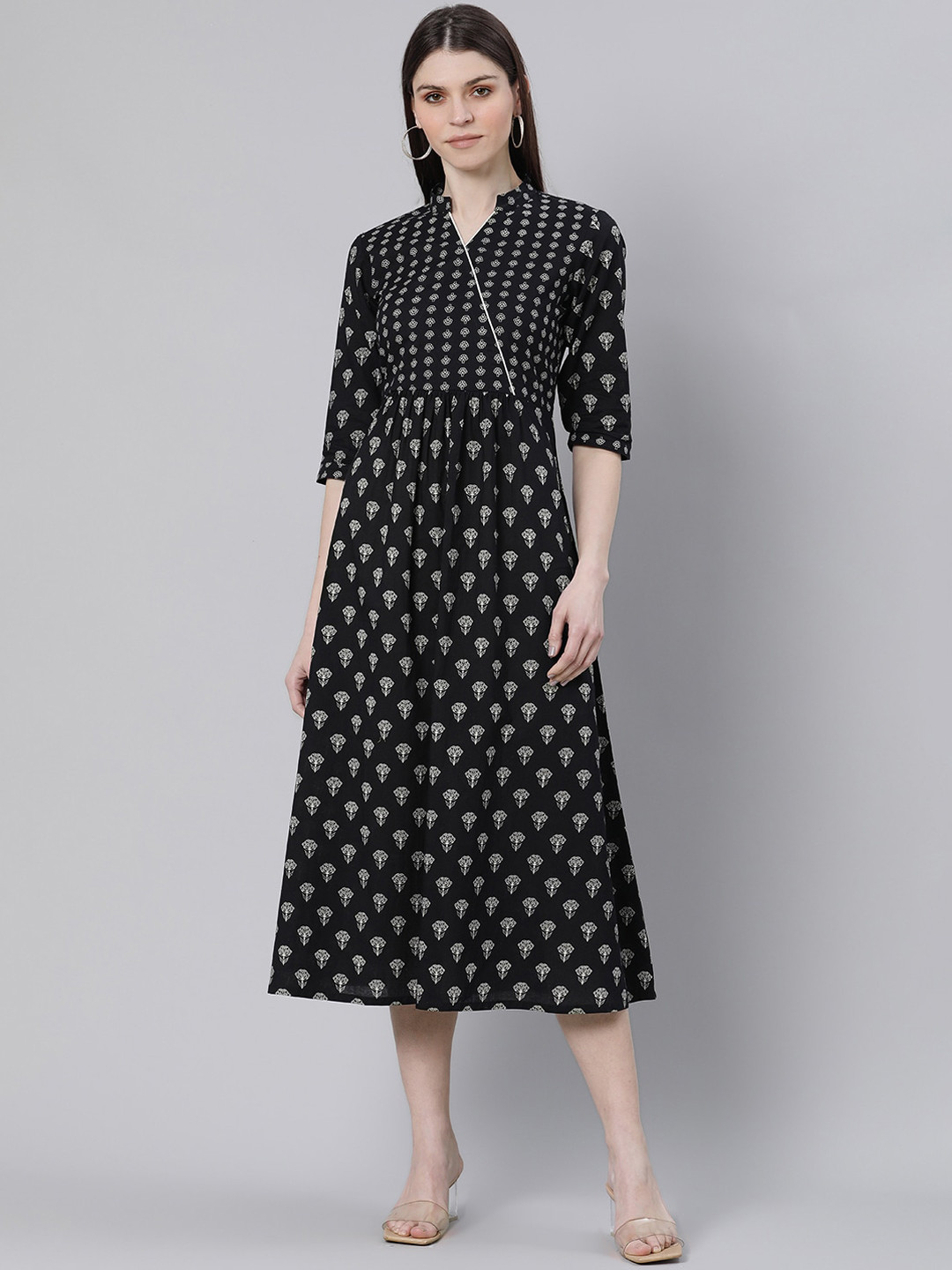 

Gerua By Libas Women Black White Printed Cotton Fit and Flare Dress