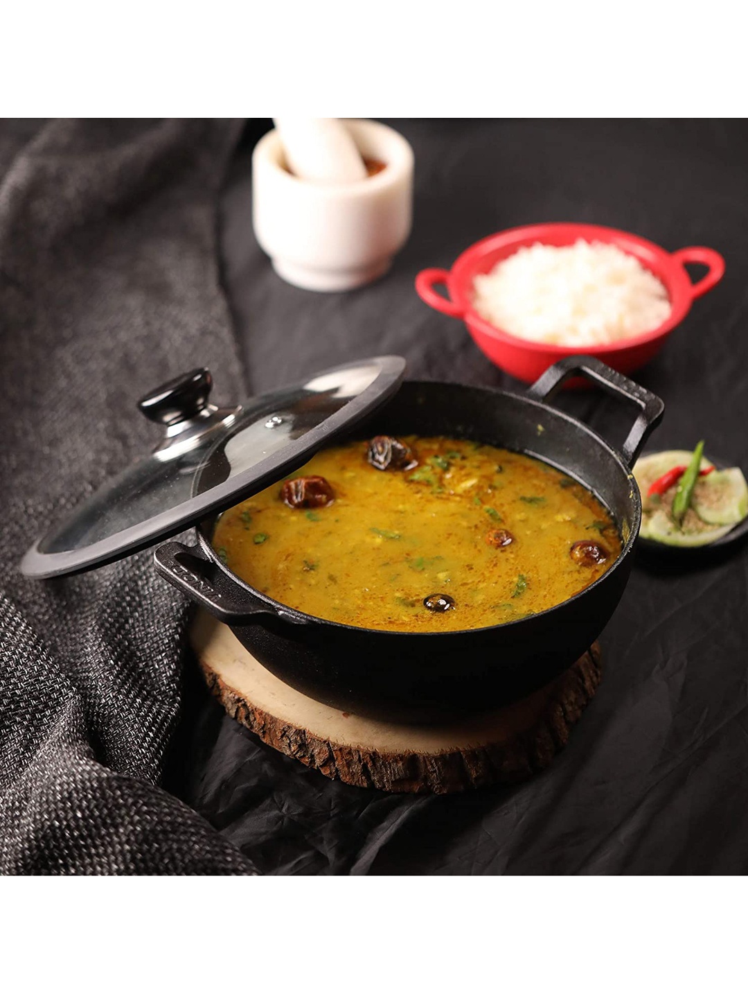 

Vinod Black Cast Iron Induction Friendly Kadhai With Lid 3300 ml
