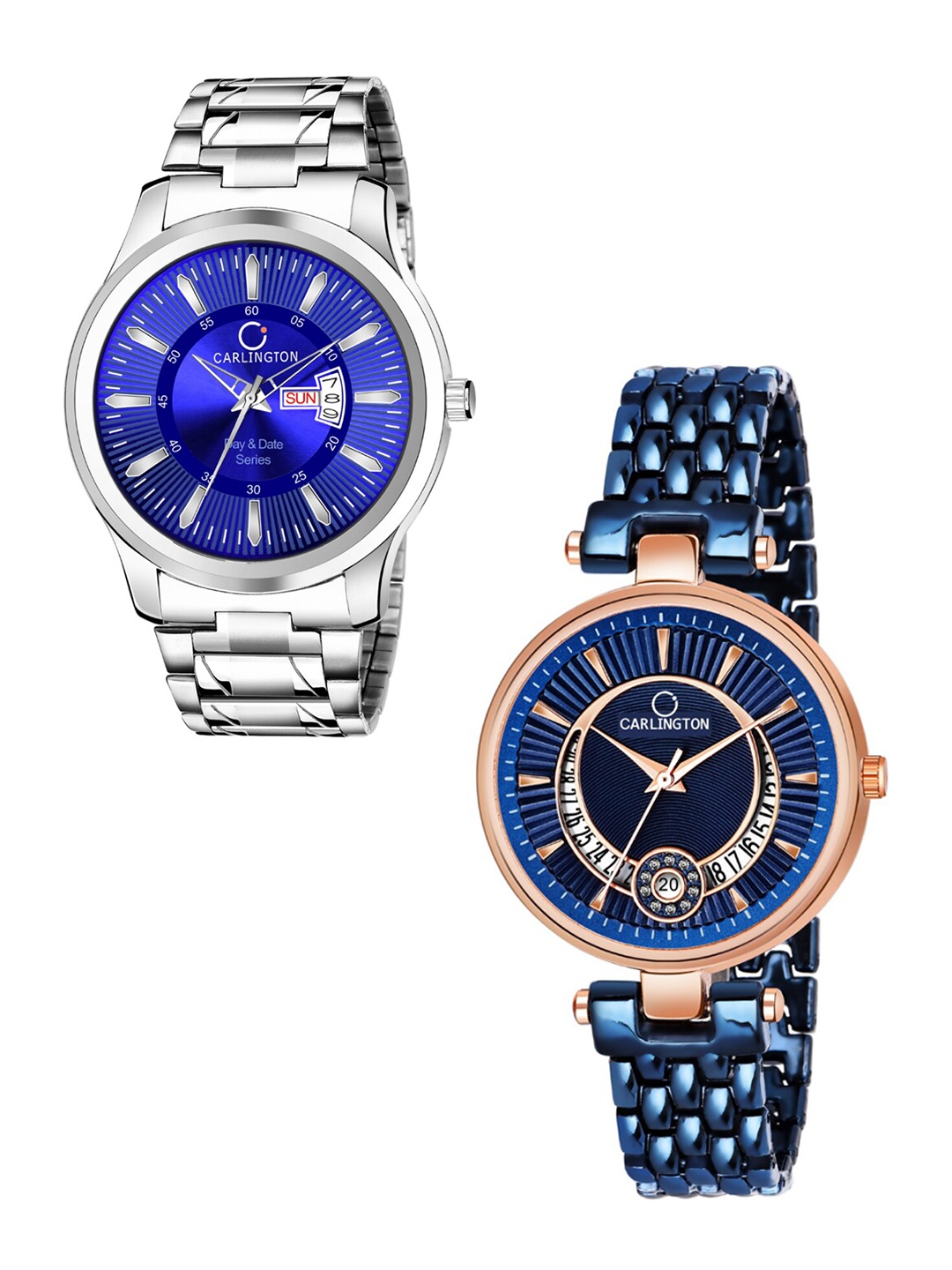 

CARLINGTON Unisex Set Of 2 Analogue Watch Combo G-01 Blue & Bella Blue