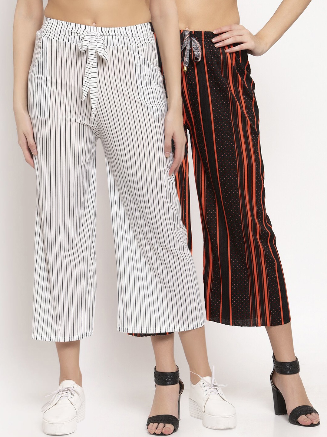 

KLOTTHE Women White & Black Set of 2 Printed Flared Palazzos