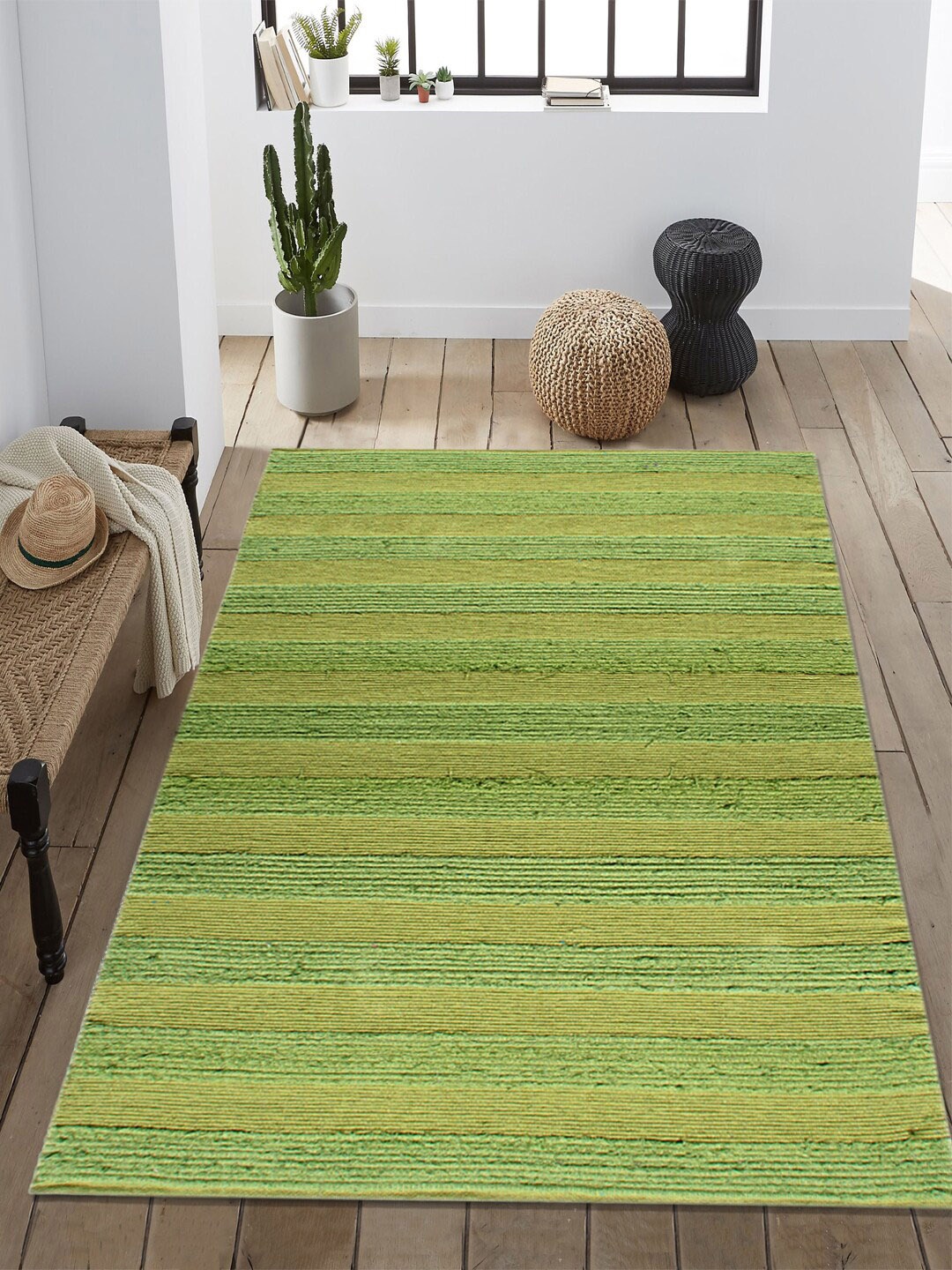 Saral Home Green Striped Floor Mat