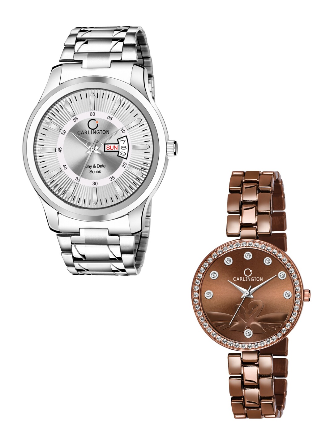

CARLINGTON Unisex HIs & Her Gift Set Combo G-01 Analogue Watches, Silver