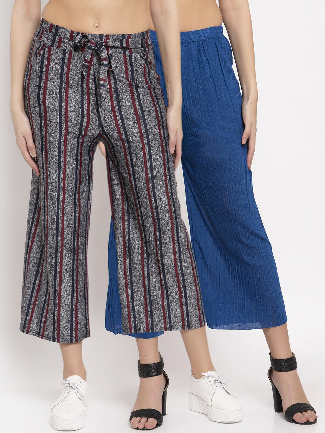 

KLOTTHE Women Pack of 2 Wide Leg Palazzos, Blue