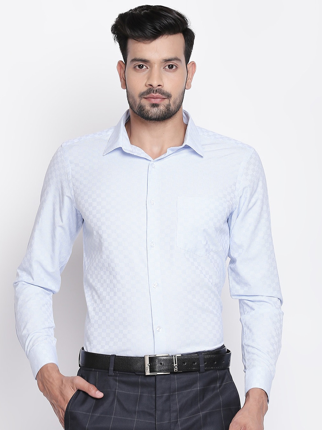 

RICHARD PARKER by Pantaloons Men Blue Regular Fit Checked Cotton Formal Shirt