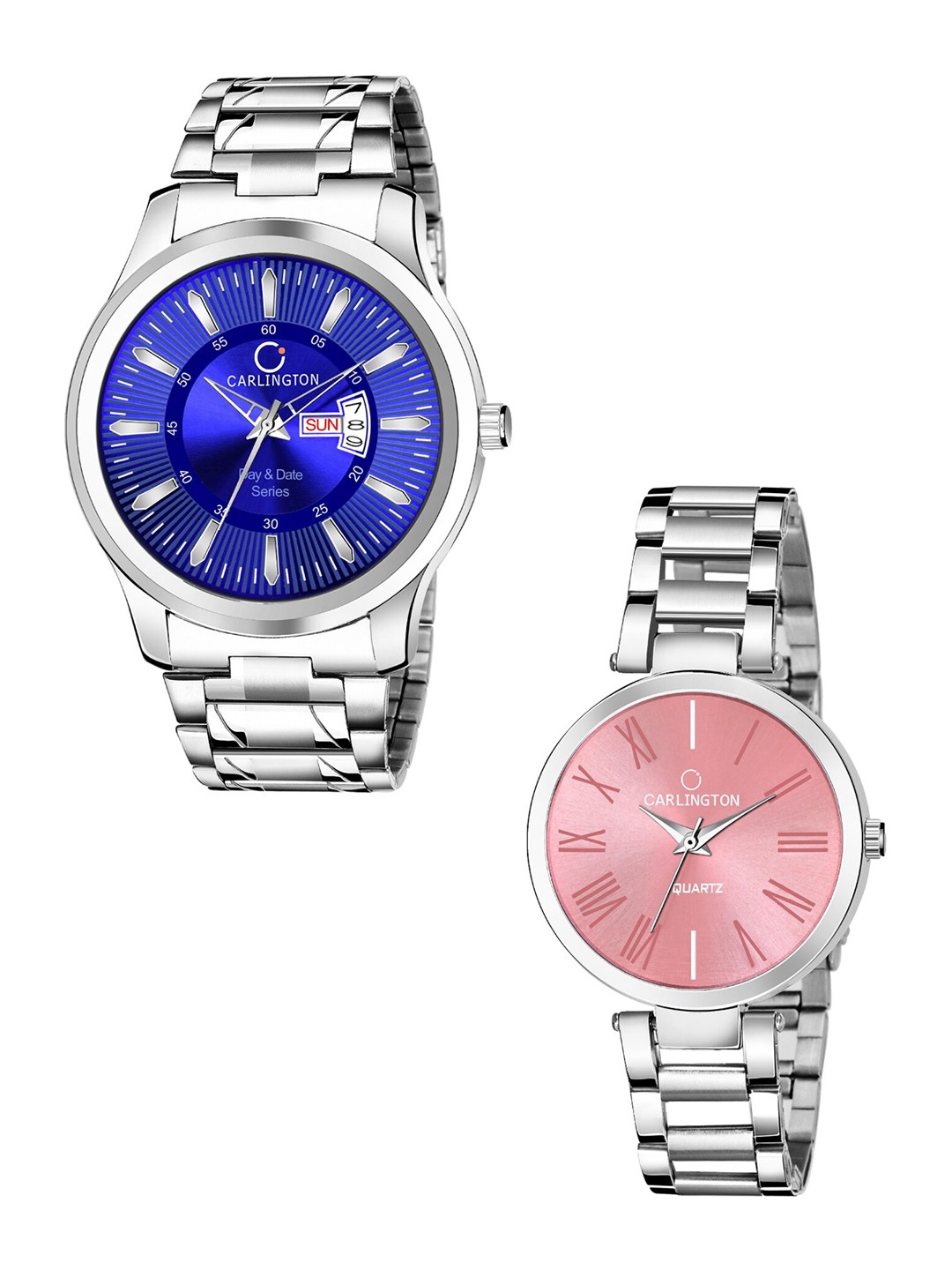 

CARLINGTON Unisex Set Of 2 Analogue Watch Combo G-01 Blue & 112 Pink Dial