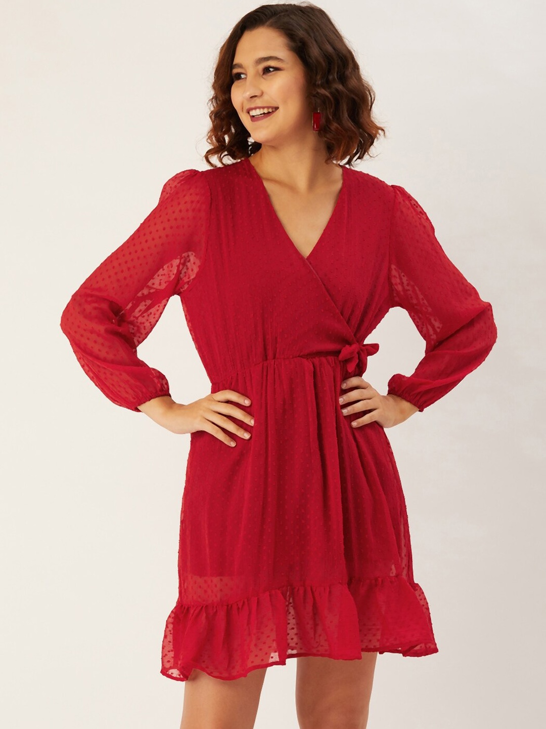 

ANVI Be Yourself Women Red Self Design Wrap Dress