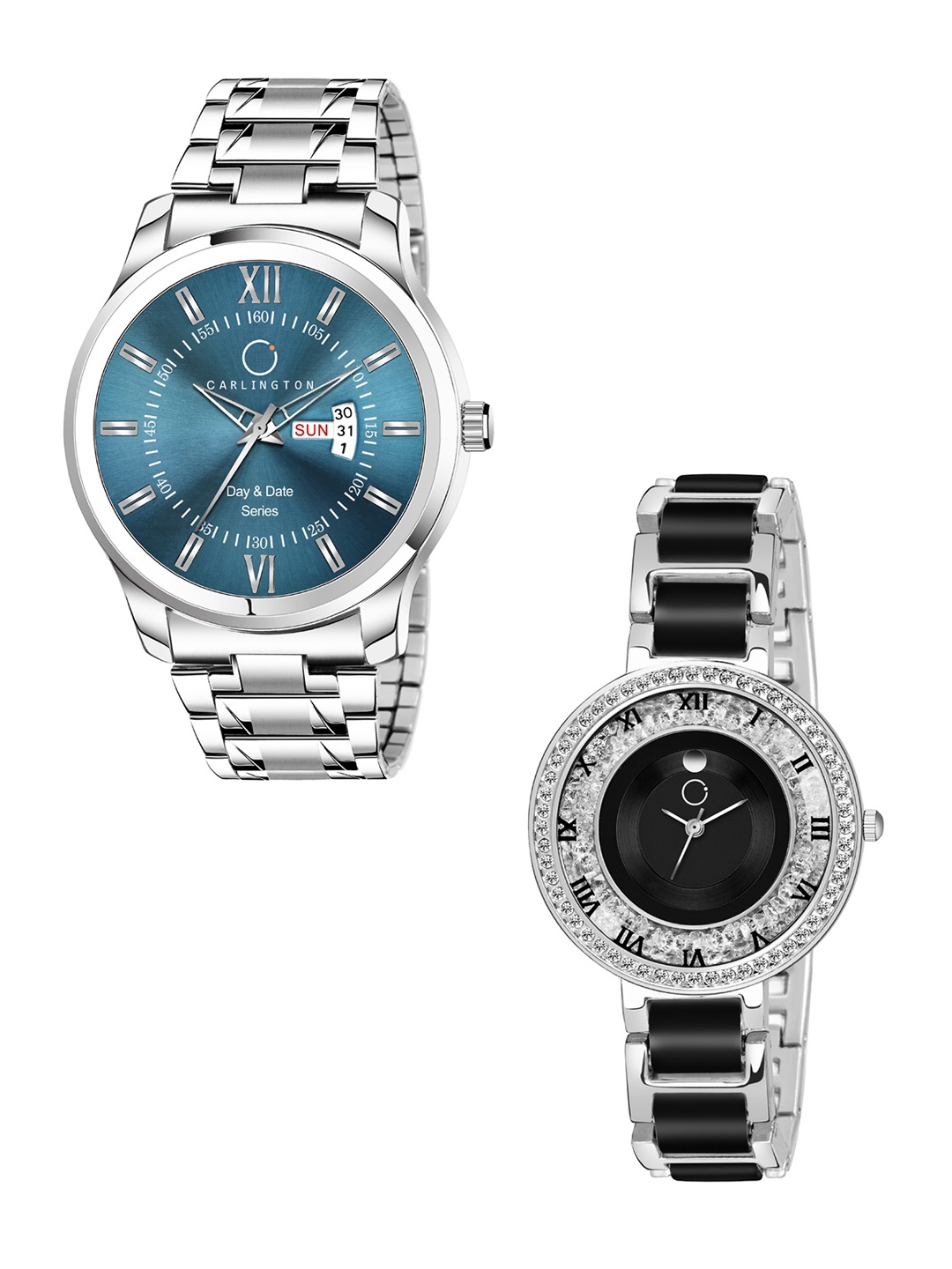 

CARLINGTON Unisex His & Her Combo G-01 Analogue Watch Gift Set, Teal