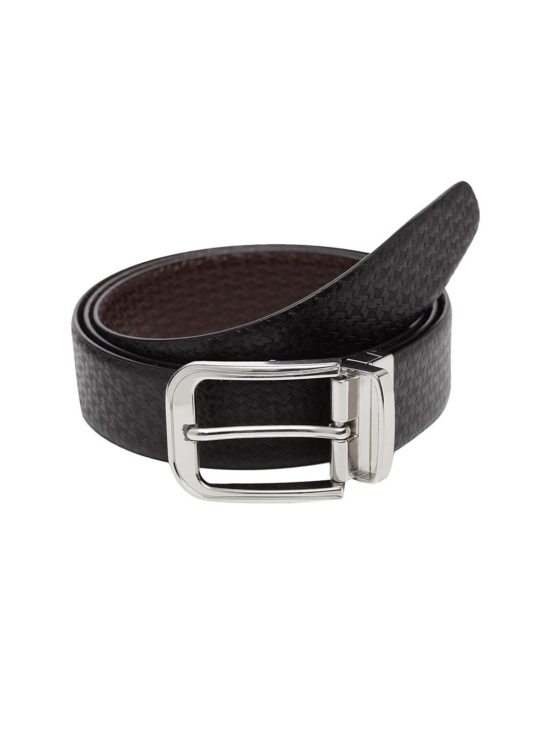 

WELBAWT Men Black & Brown Textured Leather Slim Reversible Belt