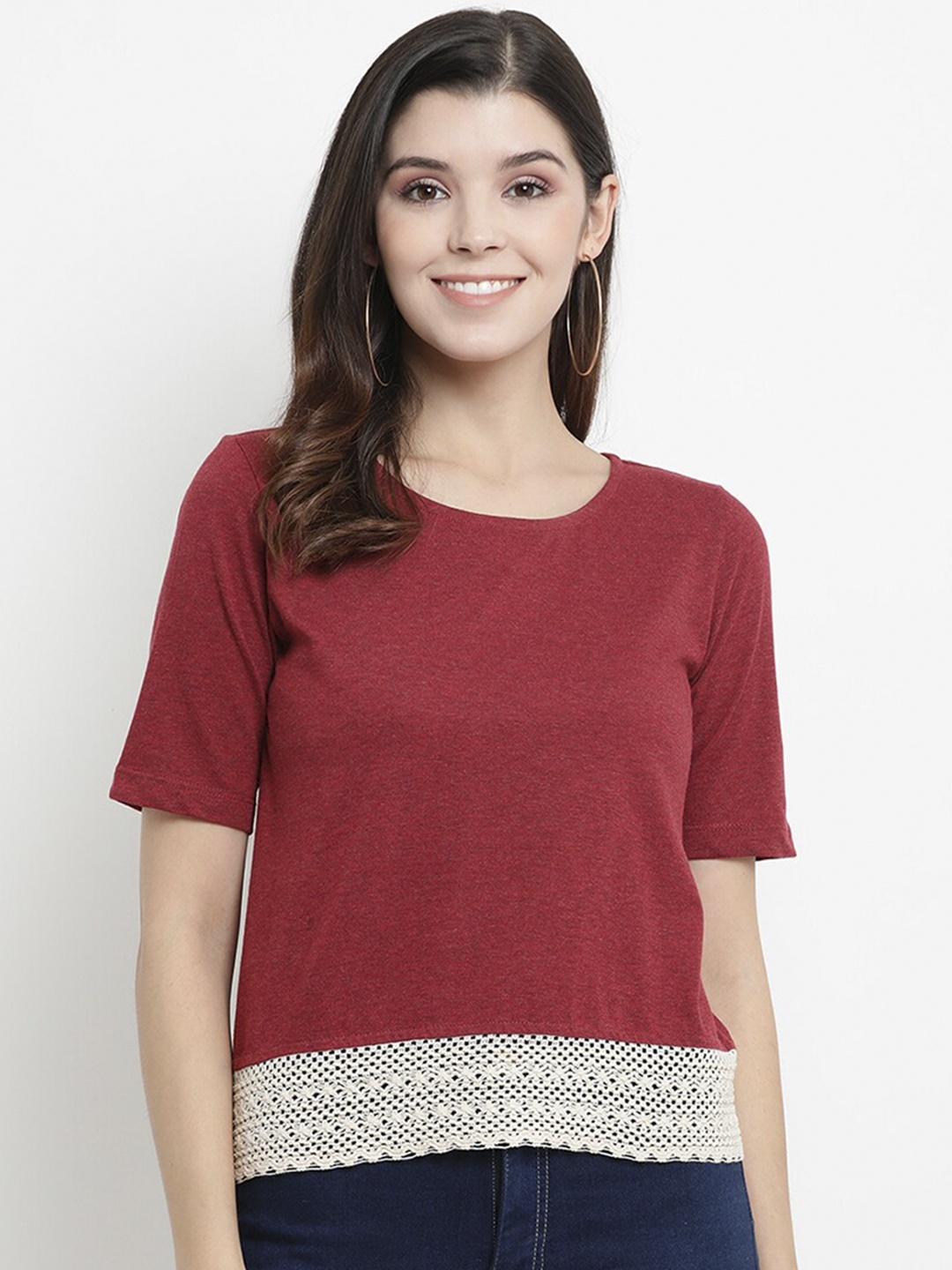

THREAD MUSTER Women Maroon Solid Regular Top