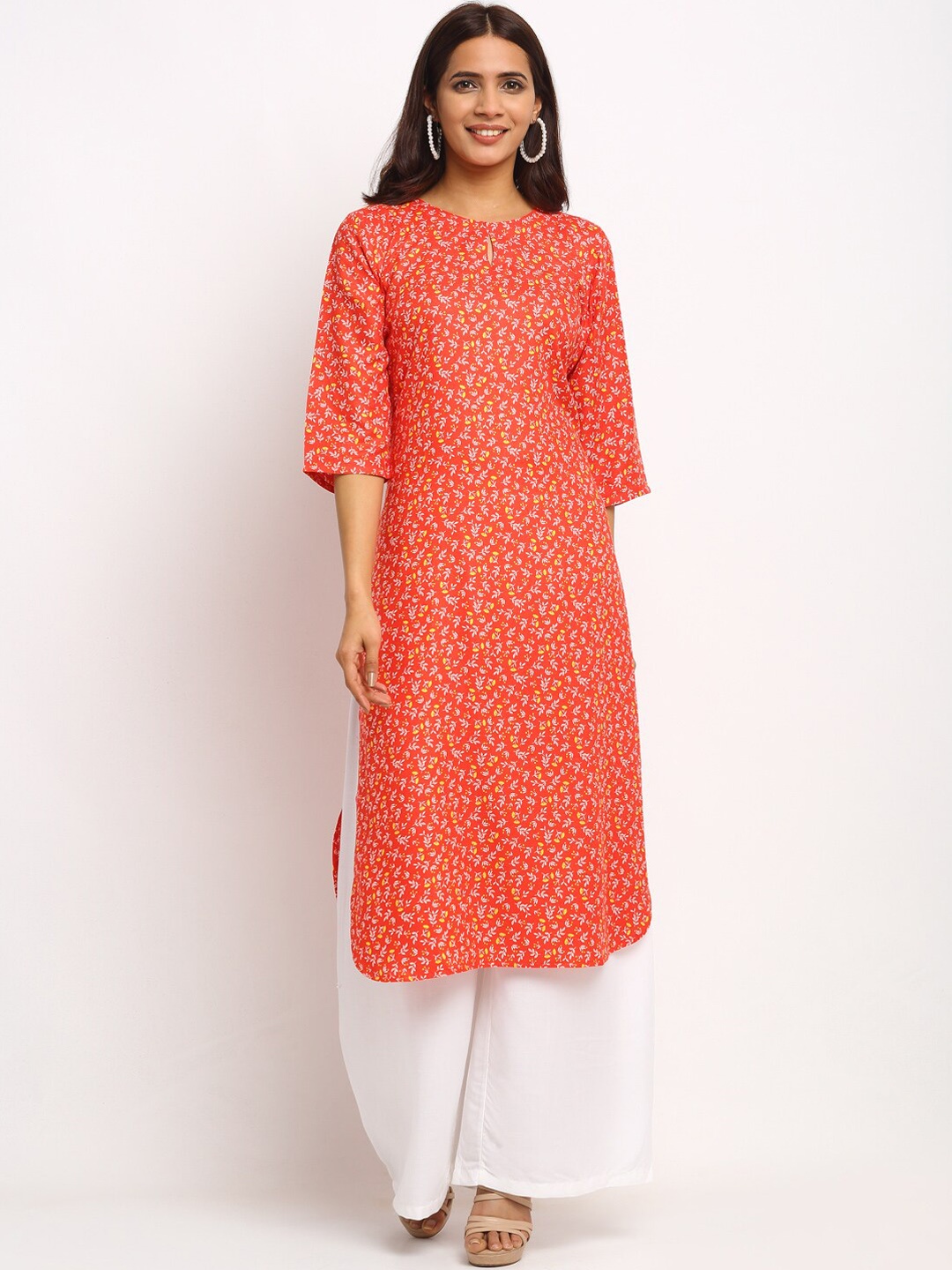 

Neudis Women Red Floral Keyhole Neck Kurta