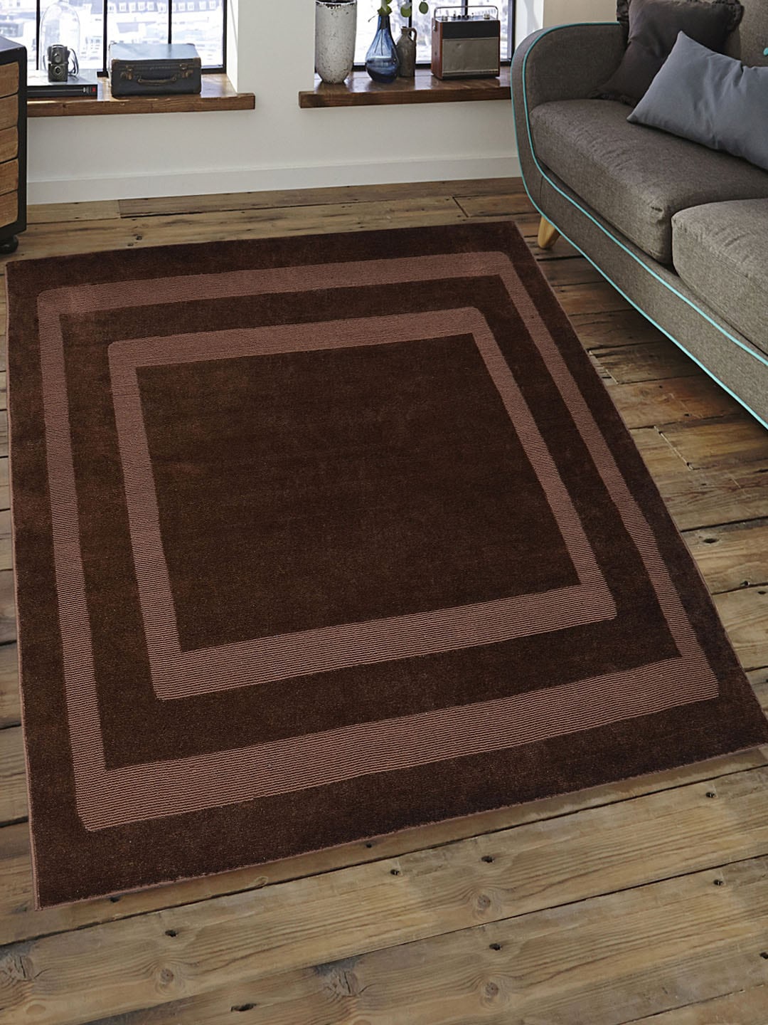 

Saral Home Brown Geometric Pattern Anti-Skid Carpet