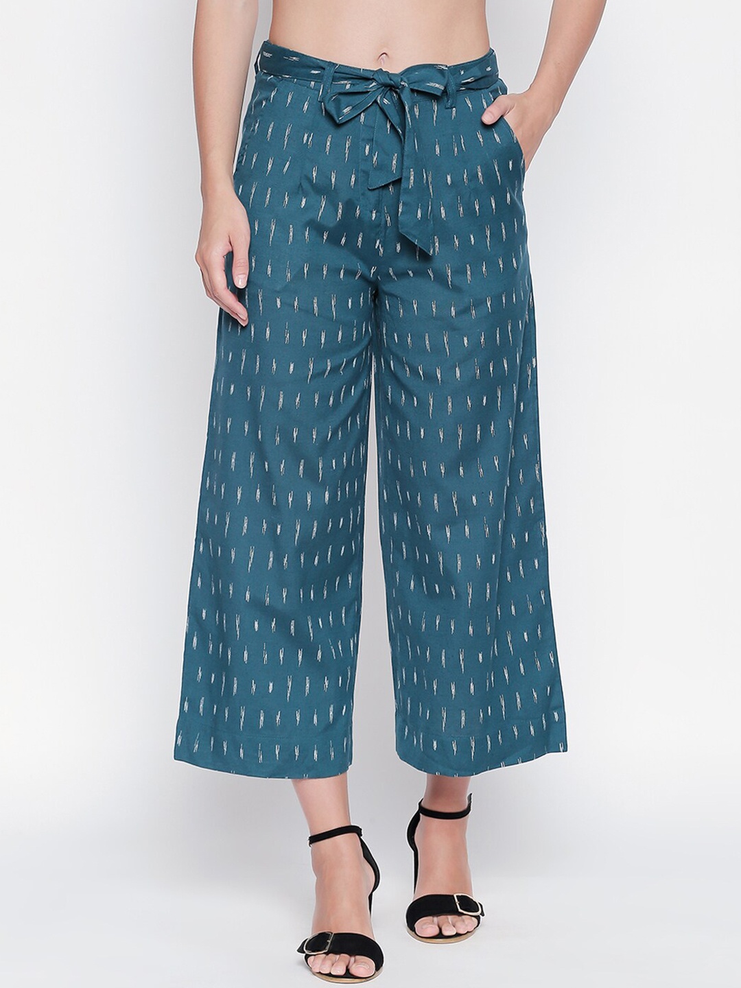 

AKKRITI BY PANTALOONS Women Teal Green Regular Fit Printed Culottes