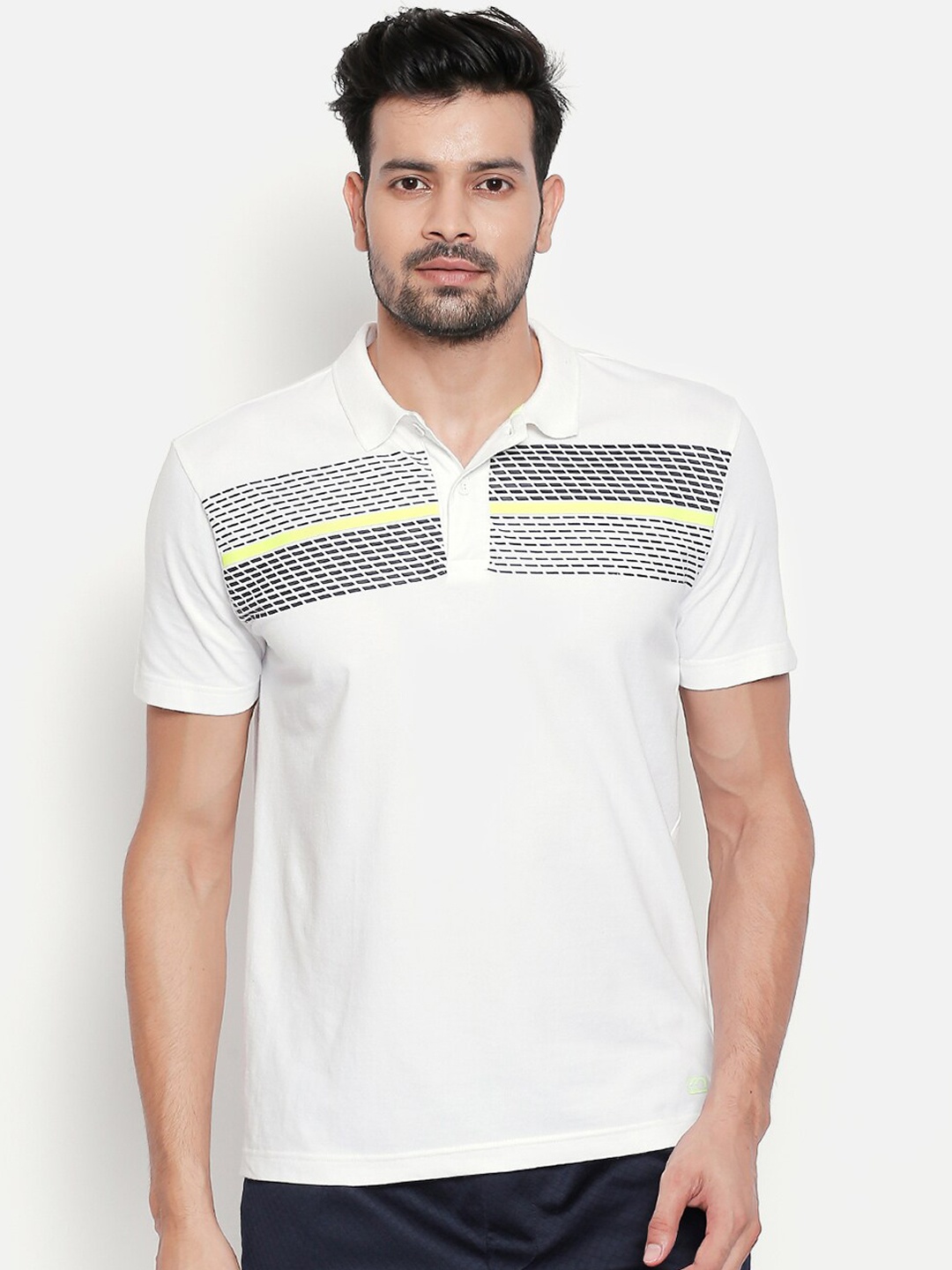 

Ajile by Pantaloons Men White Printed Polo Collar Cotton Pure Cotton T-shirt