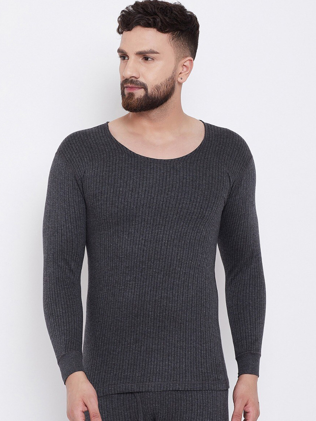 

NEVA Men Grey Striped Thermal T-Shirt