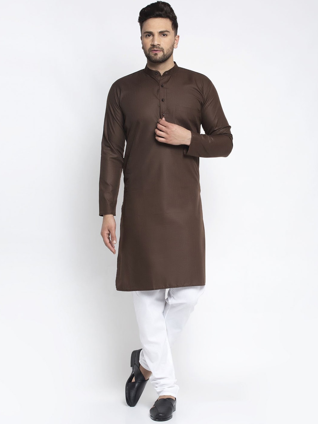 

Jompers Men Coffee Brown Solid Kurta with Pyjamas