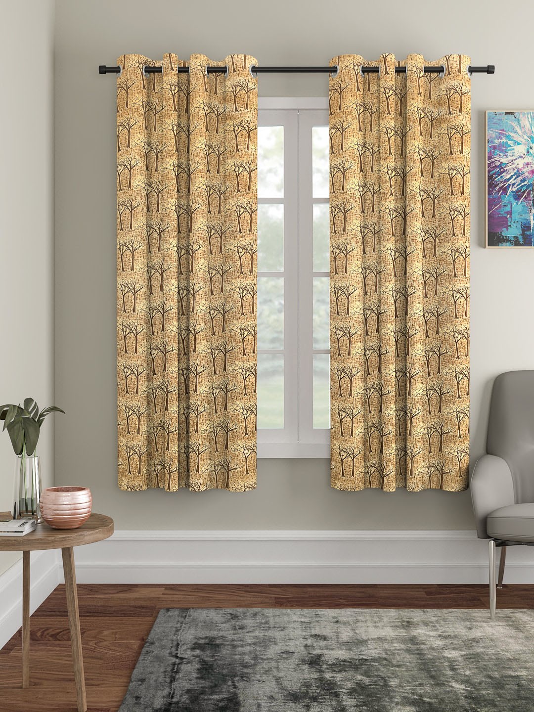

HOSTA HOMES Beige & Brown Set of 2 Printed Curtains