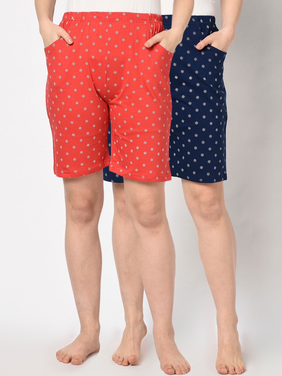 Espresso Women Pack Of 2 Navy Blue & Orange Printed Cotton Lounge Pants