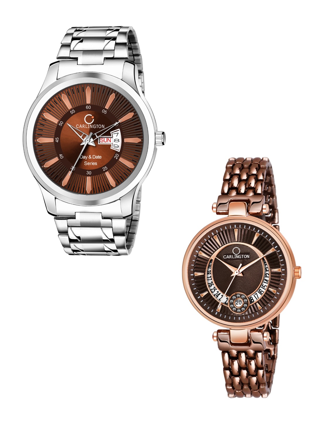 

CARLINGTON Unisex HIs & Her Gift Set Combo G-01 Analogue Watches, Brown