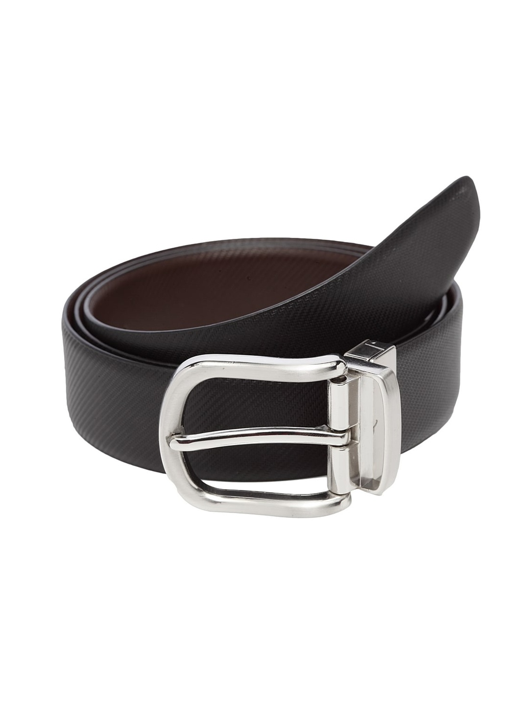 

WELBAWT Men Black & Brown Textured Leather Slim Reversible Belt