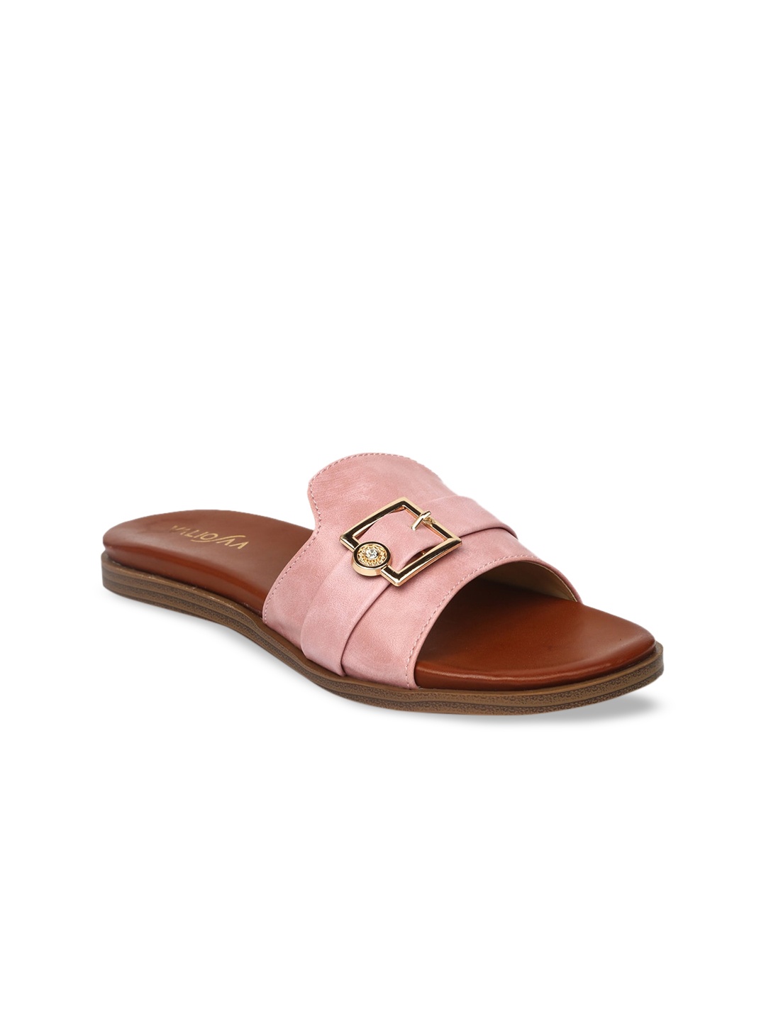 

VALIOSAA Women Pink Solid Synthetic Patent Open Toe Flats