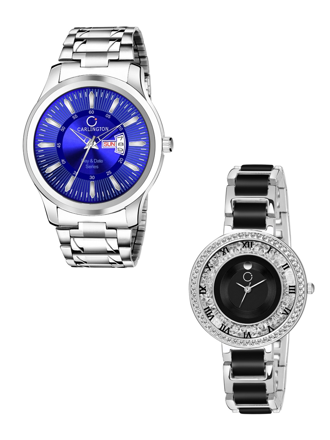 

CARLINGTON Unisex Set Of 2 Analogue Watch Combo G-01 Blue & Mova SteelBlack