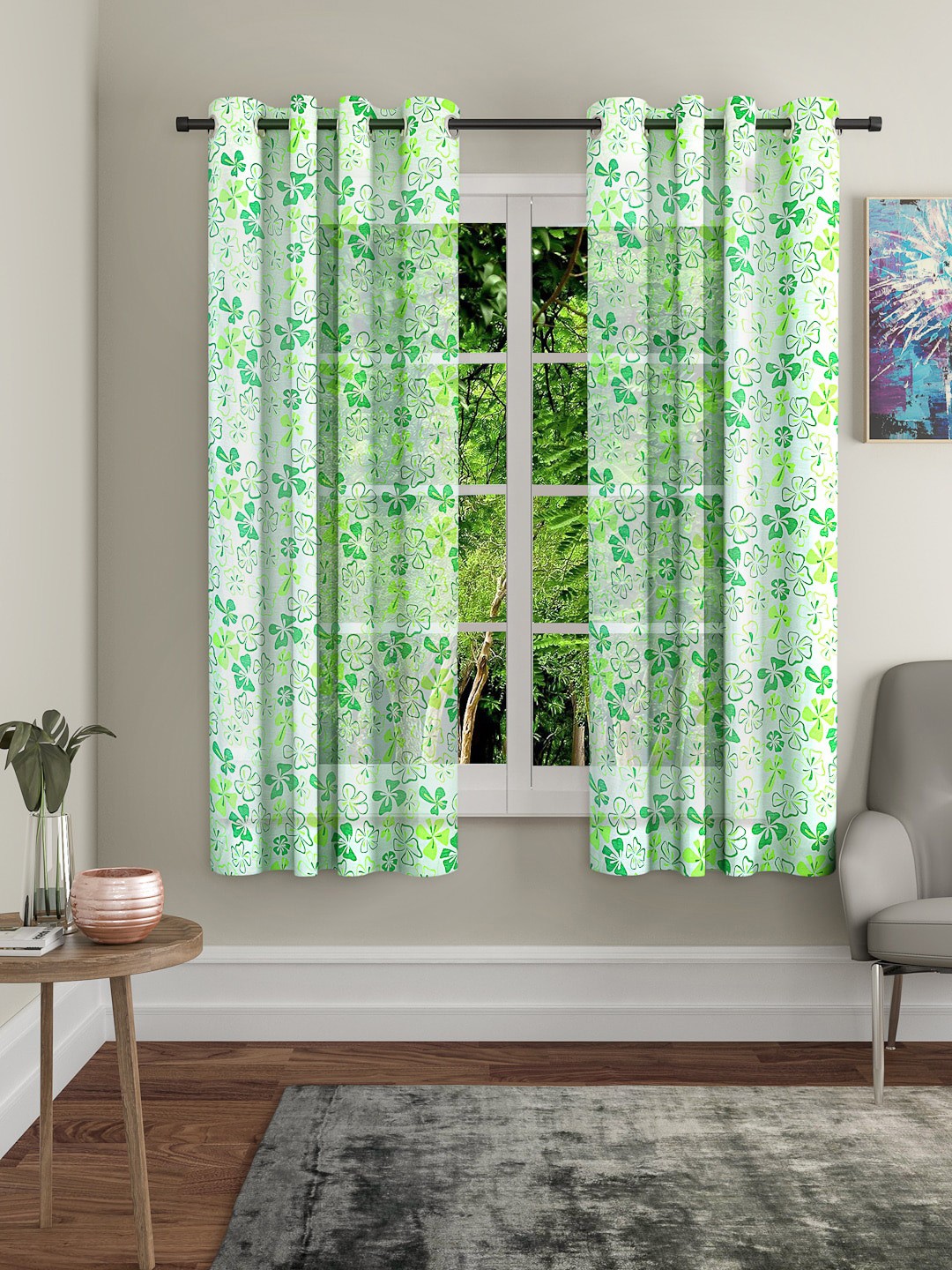 

Cortina White & Green Set of 2 Curtains