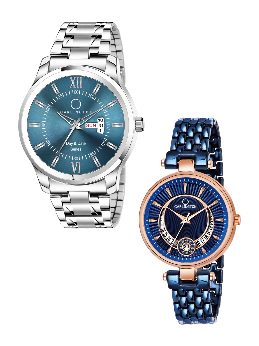 

CARLINGTON Unisex Teal & Silver-Toned Analogue Watch Combo G-01 Pastel & Bella Blue