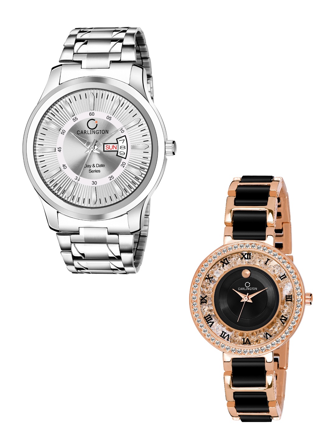 

CARLINGTON Unisex HIs & Her Gift Set Combo G-01 Analogue Watches, Silver