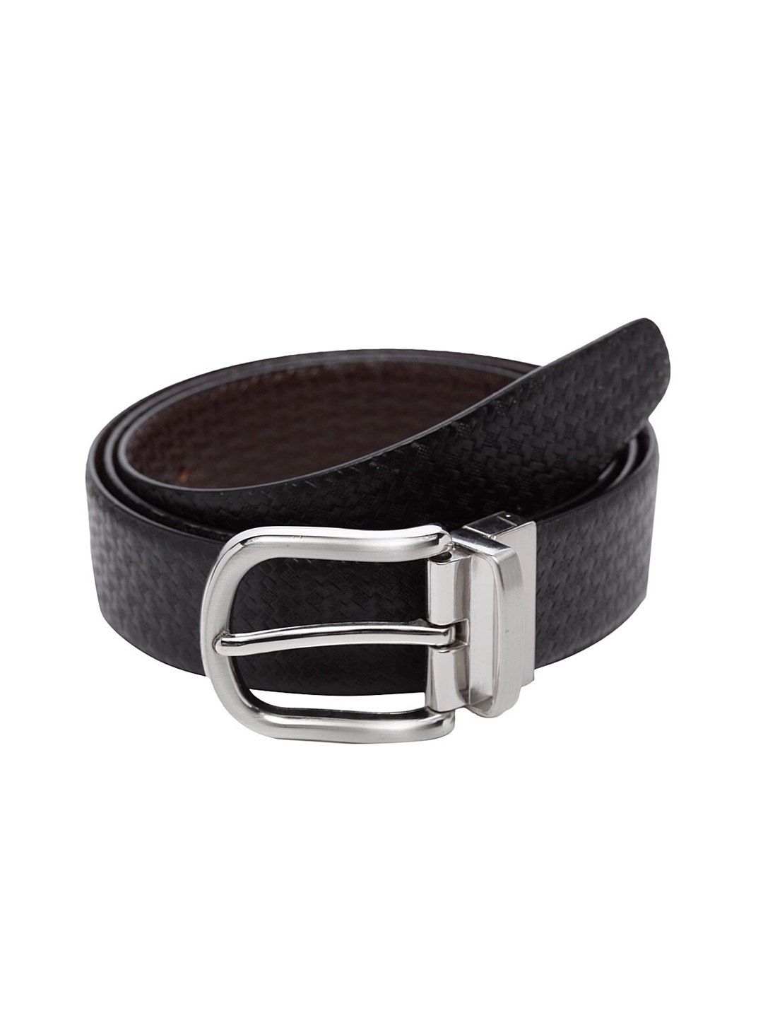 

WELBAWT Men Black & Brown Textured Leather Slim Reversible Belt