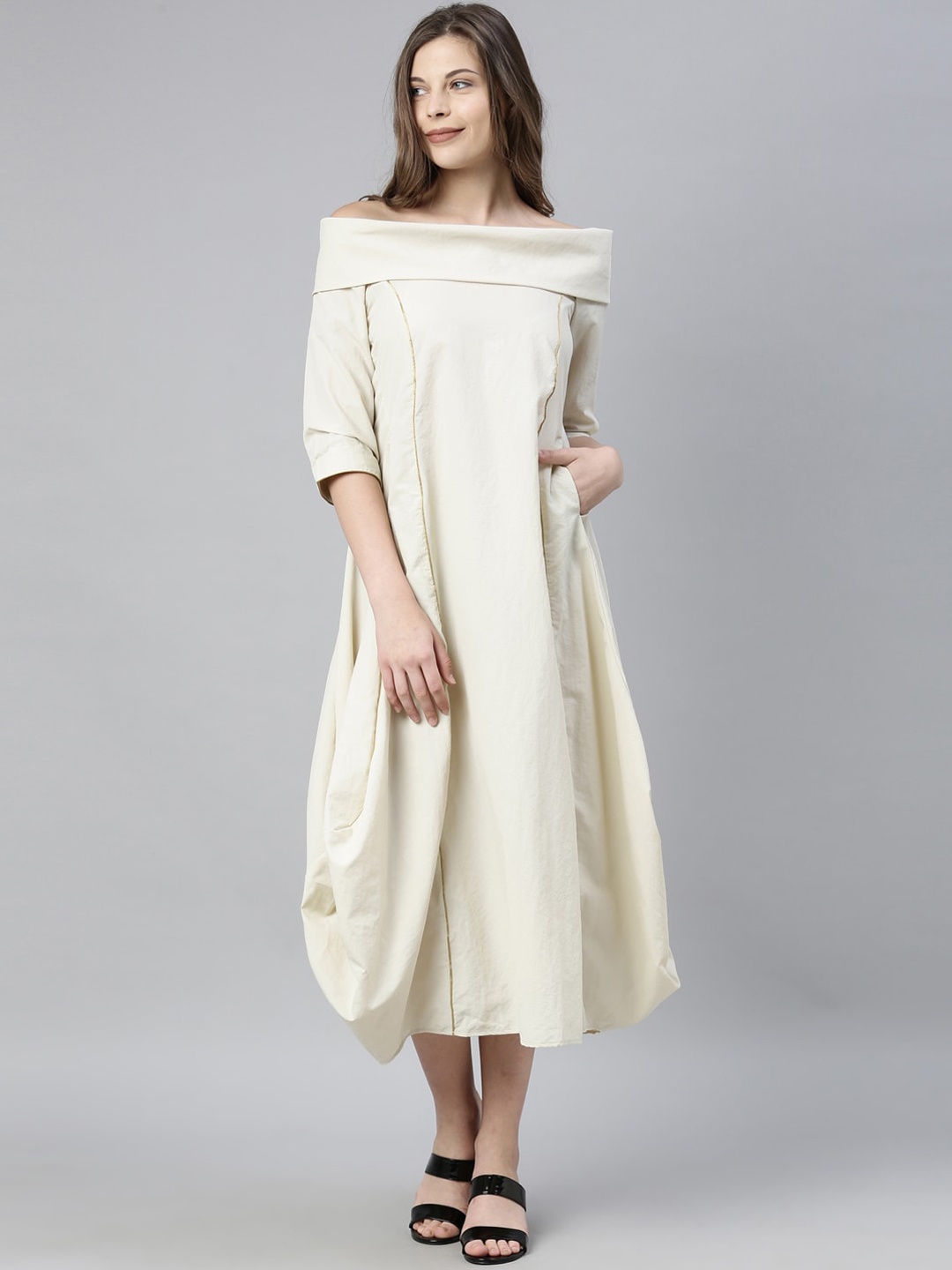 

RAREISM Women Beige Solid A-Line Dress