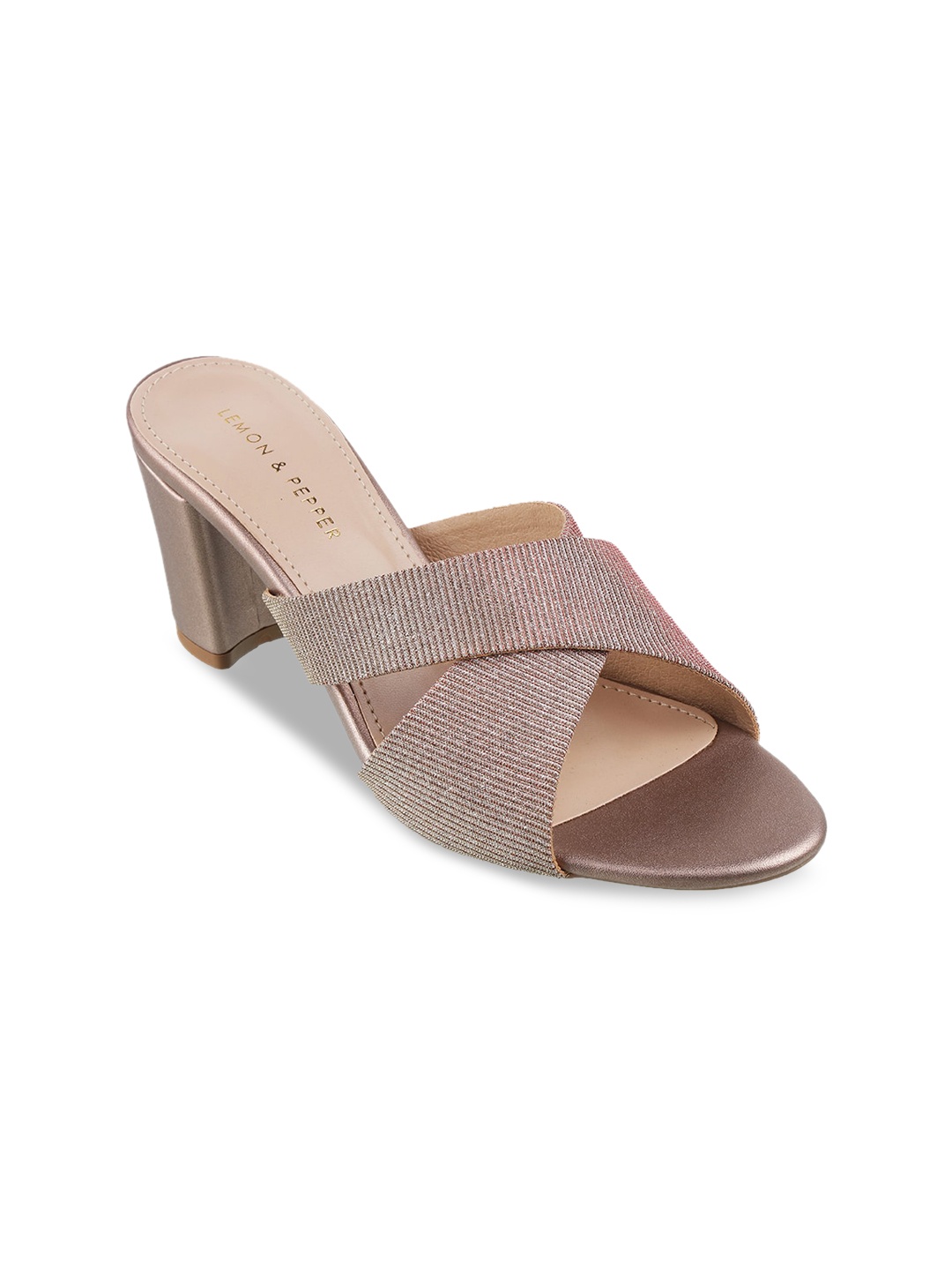 

LEMON & PEPPER Women Rose Gold-Toned Striped Block Heels