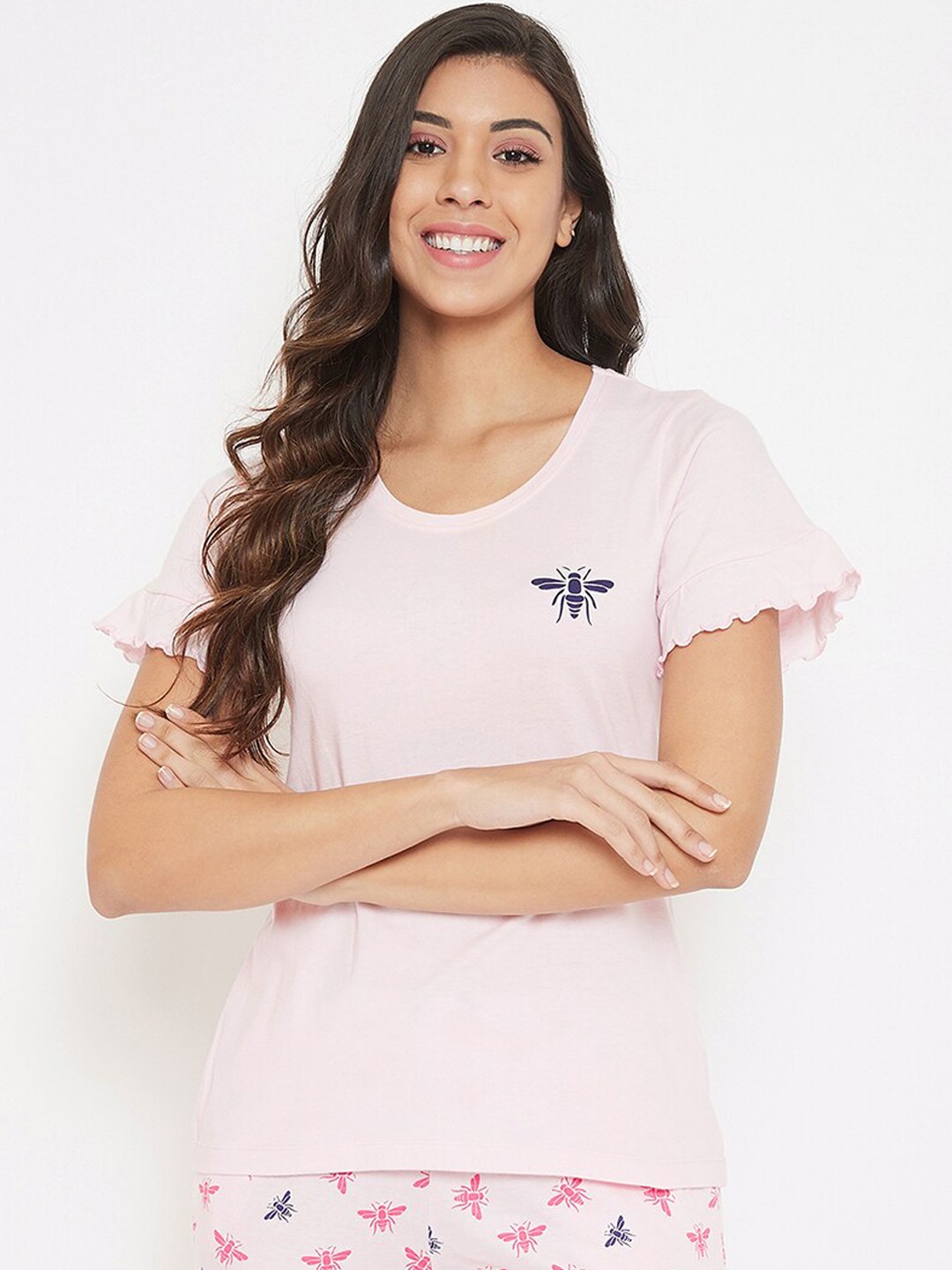 

Clovia Women Pink & Blue Solid Night suit