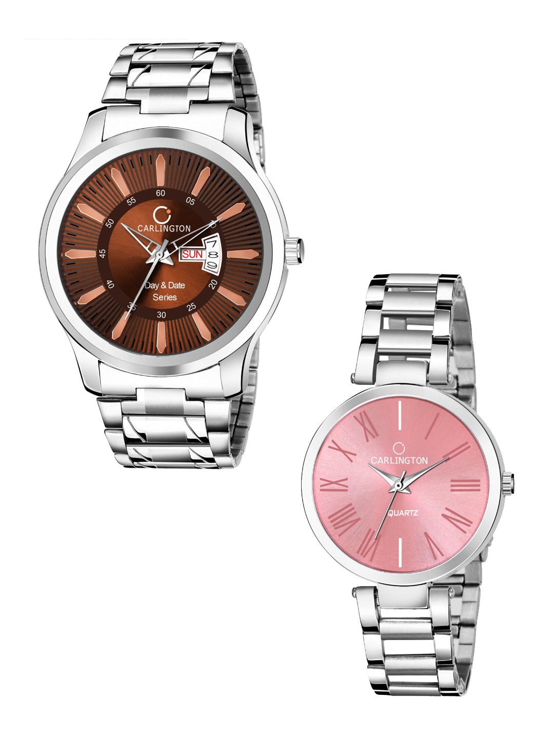 

CARLINGTON Unisex HIs & Her Gift Set Combo G-01 Analogue Watches, Brown