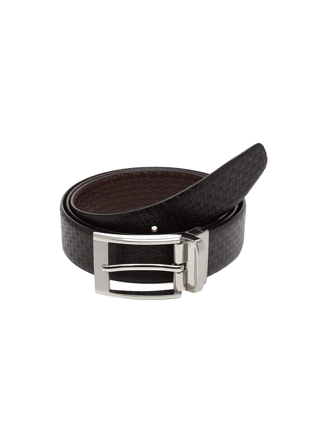 

WELBAWT Men Black & Brown Textured Leather Slim Reversible Belt