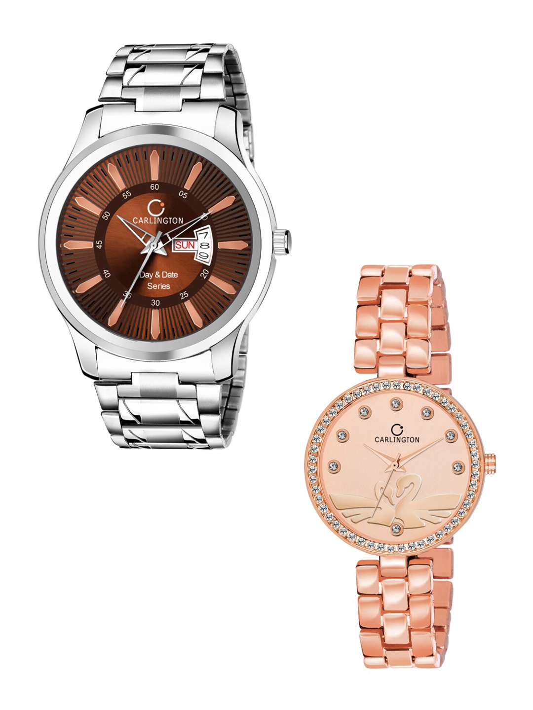 

CARLINGTON Unisex HIs & Her Gift Set Combo G-01 Analogue Watches, Brown