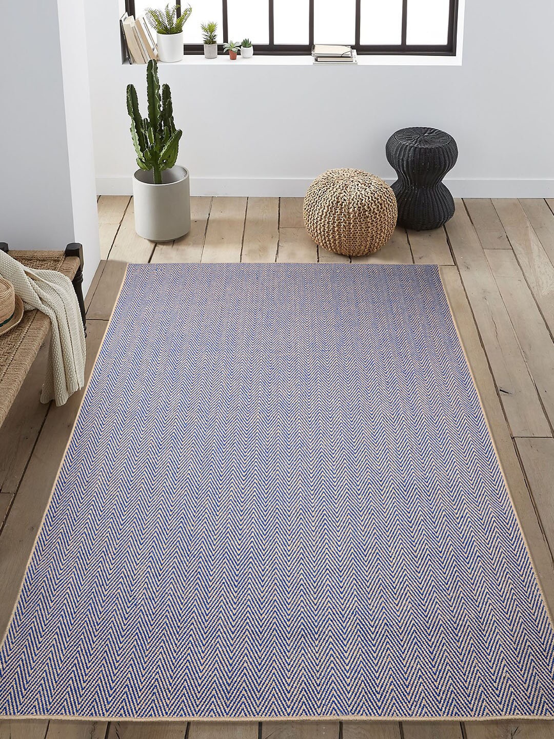 

Saral Home Blue & Beige Chevron Patterned Anti-Skid Carpet