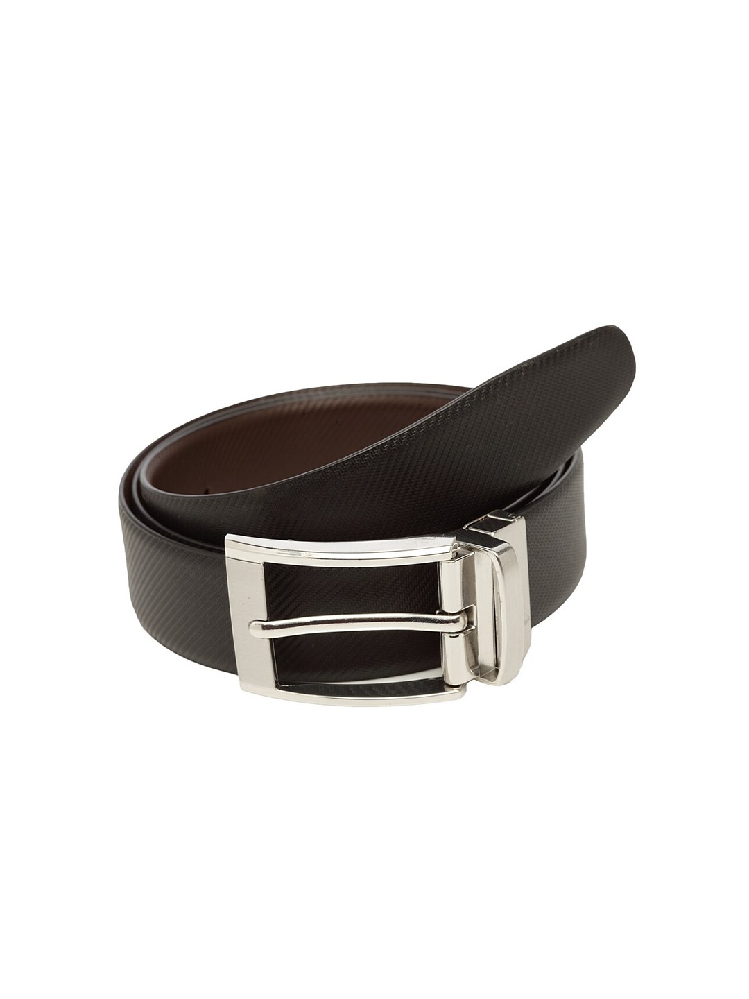 

WELBAWT Men Black & Brown Textured Leather Slim Reversible Belt
