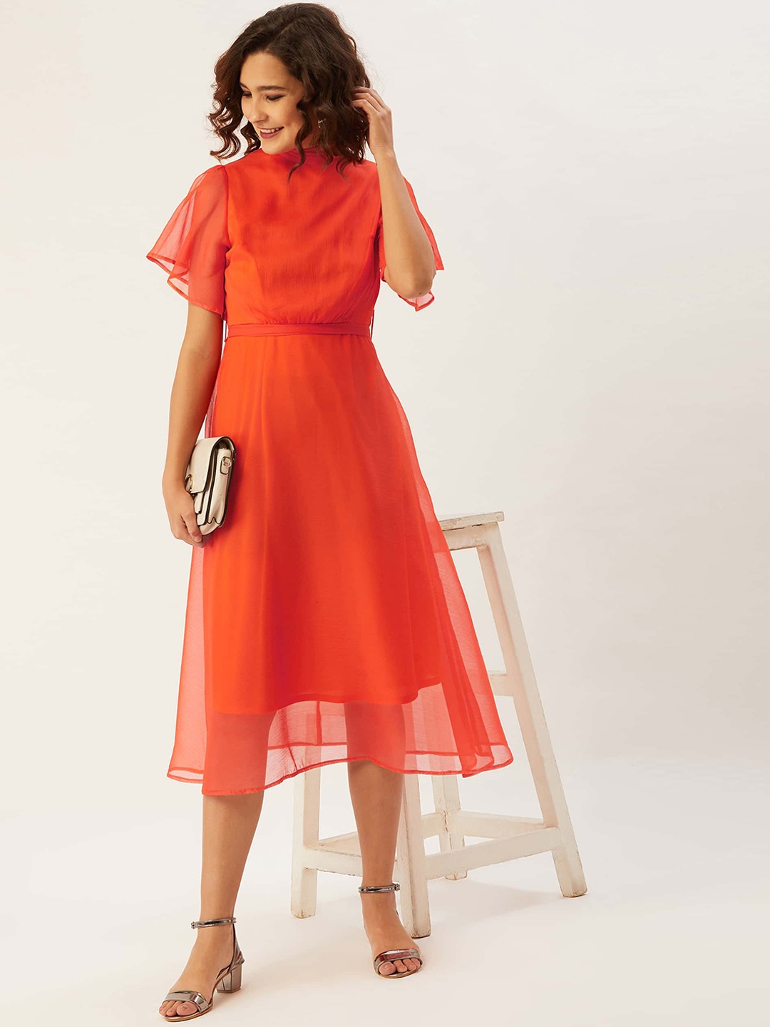 

ANVI Be Yourself Women Orange Solid Fit and Flare Dress