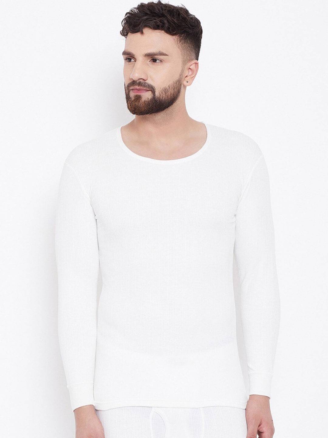 

NEVA Men White Ribbed Thermal Top