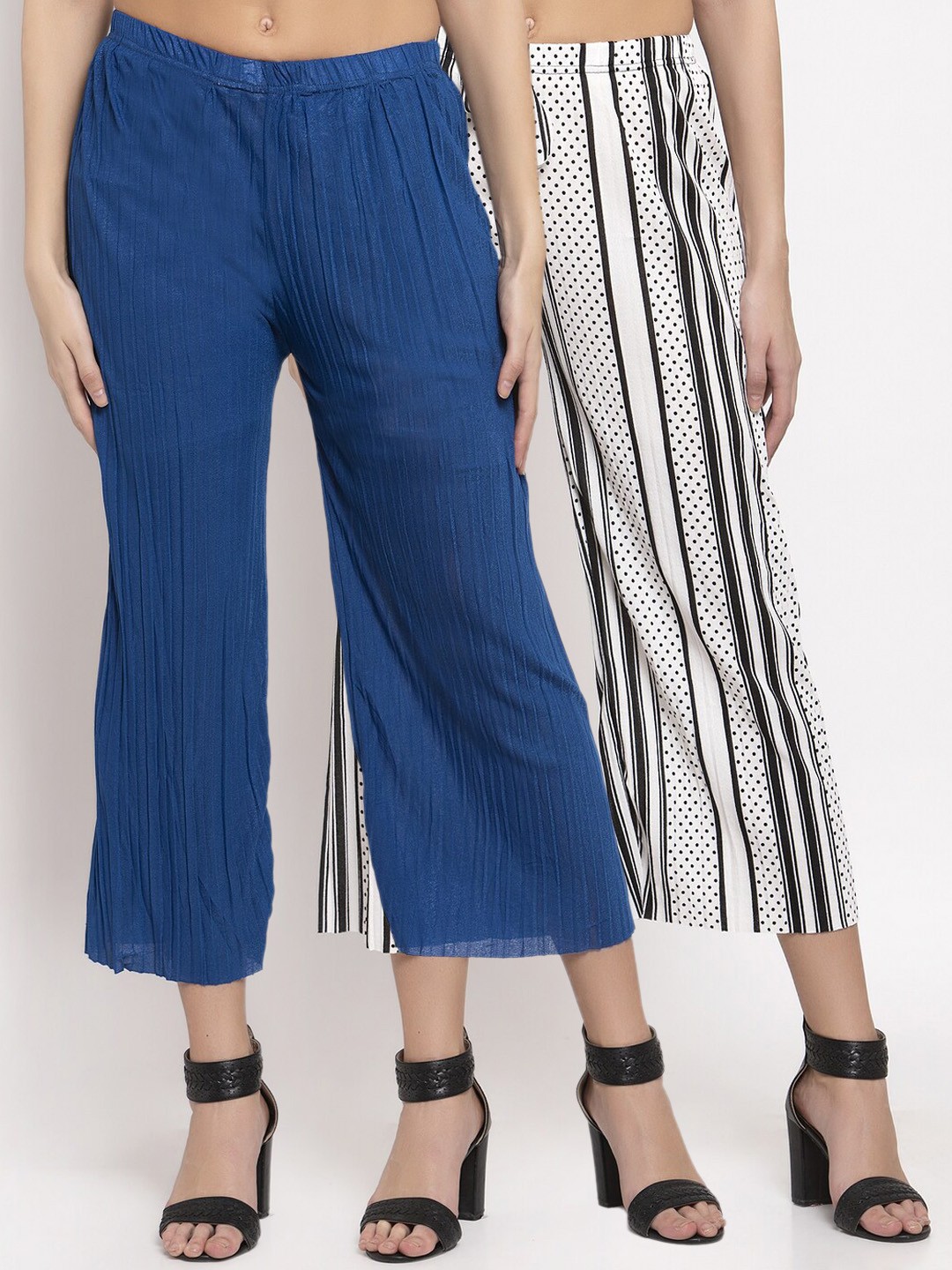 

KLOTTHE Women Pack of 2 Striped Wide Leg Palazzos, Blue
