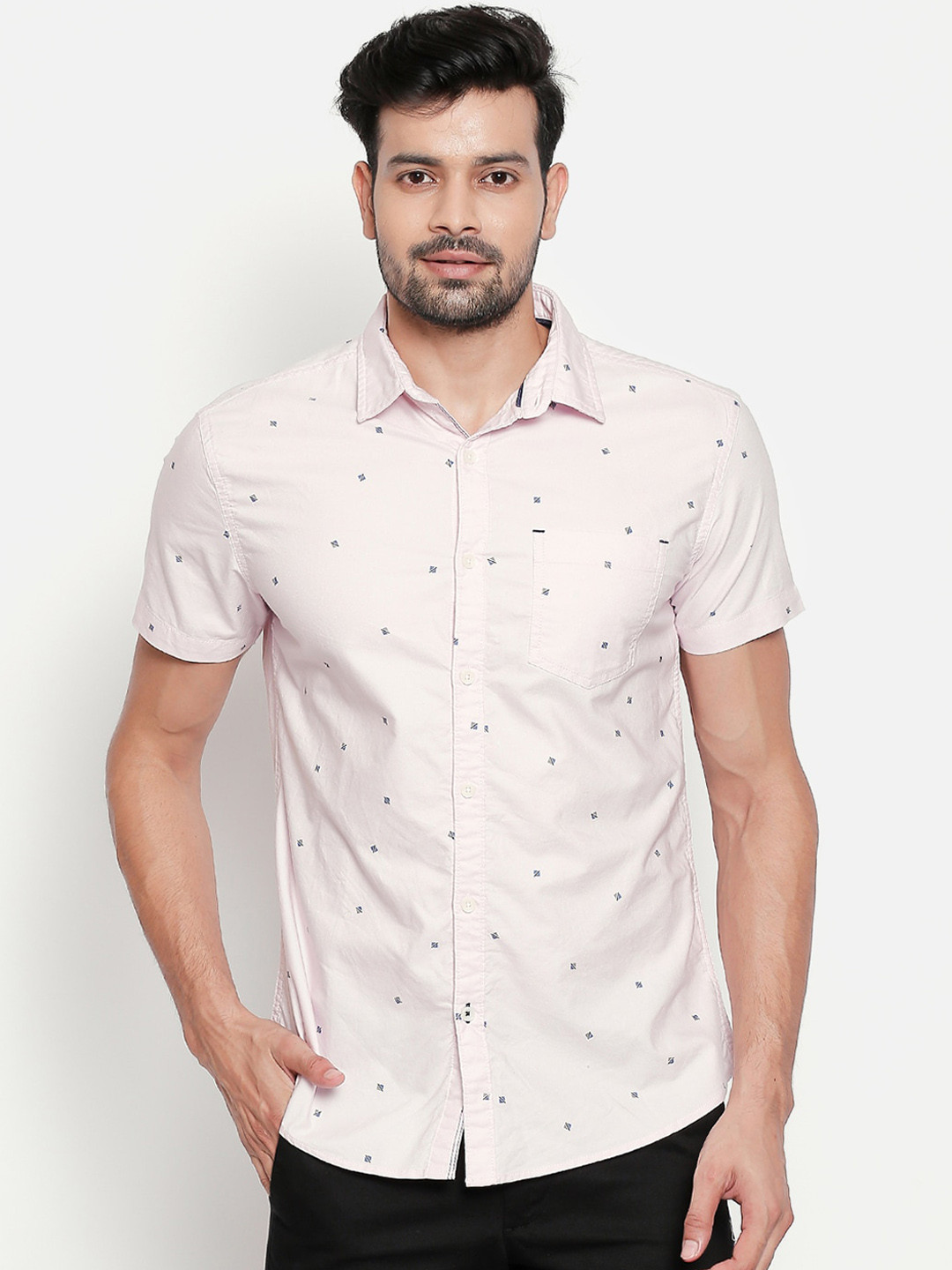 

Urban Ranger by pantaloons Men Pink Slim Fit Printed Cotton Casual Shirt