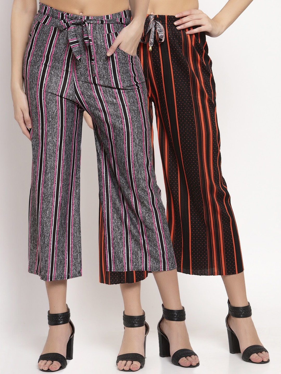 

KLOTTHE Women Pack Of 2 Grey & Black Wide Leg Palazzos