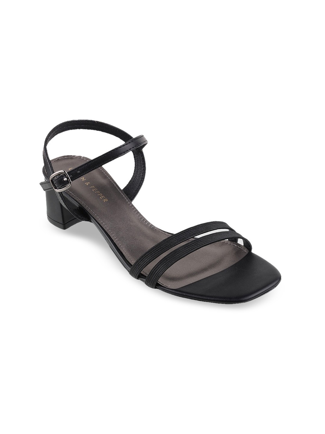 

LEMON & PEPPER Women Black Striped Block Heels