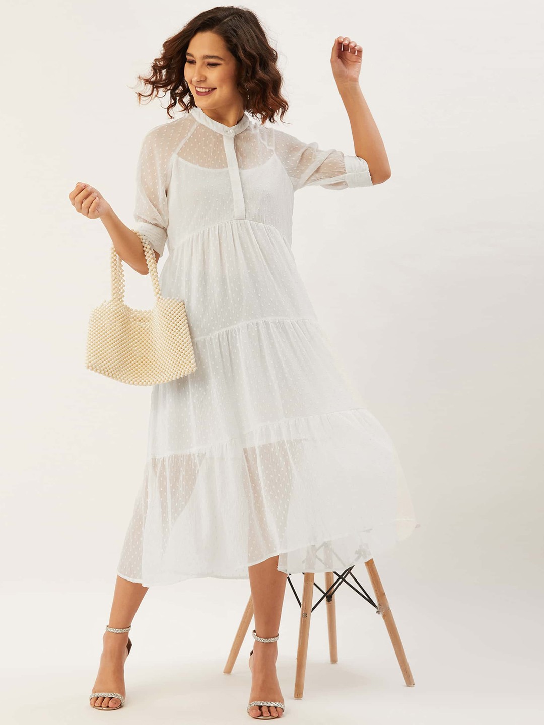 

ANVI Be Yourself Women White Self Design A-Line Dress