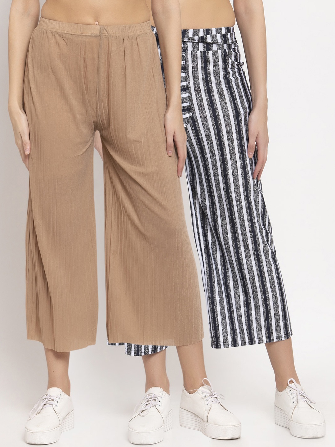 

KLOTTHE Women Pack Of 2 Wide Leg Palazzos, Brown