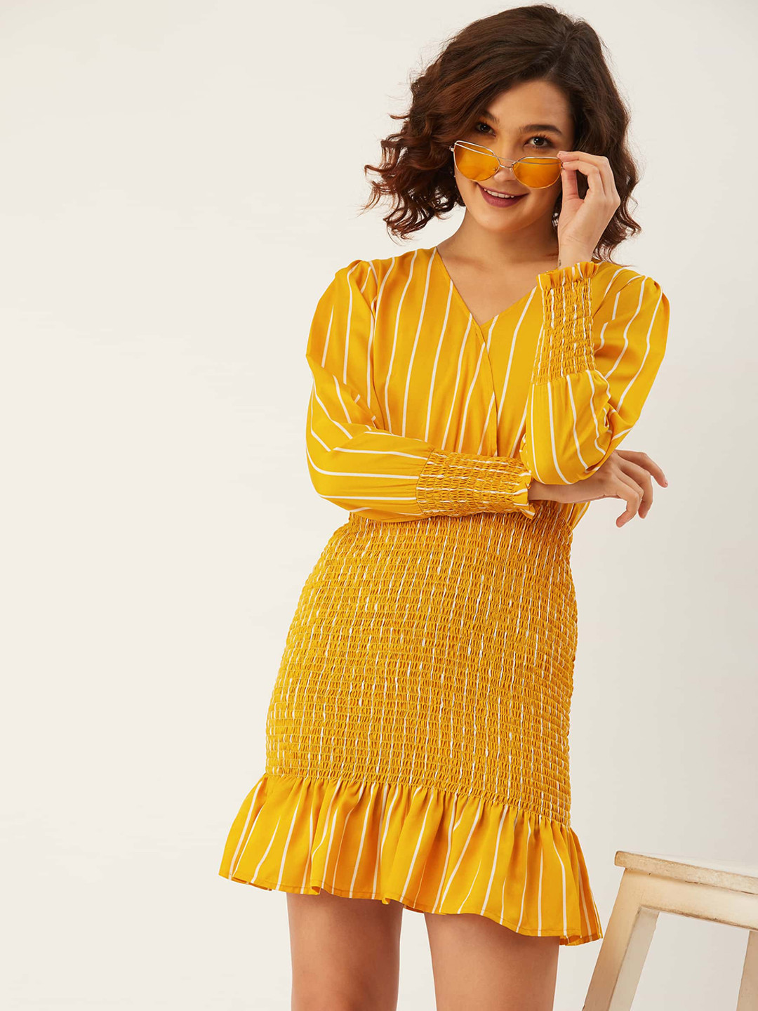 

ANVI Be Yourself Women Mustard Yellow & White Striped Sheath Dress
